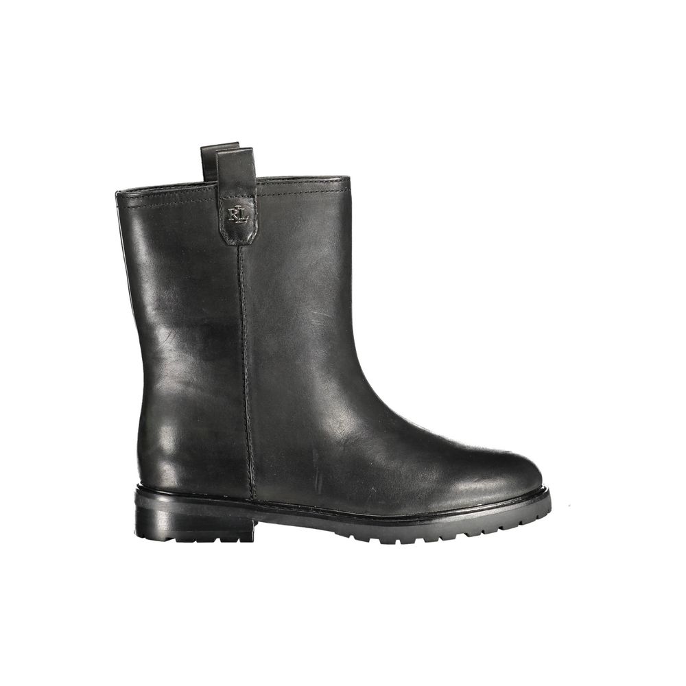 Ralph Lauren Black Leather Women Ankle Boot - Luxury Boutique Co