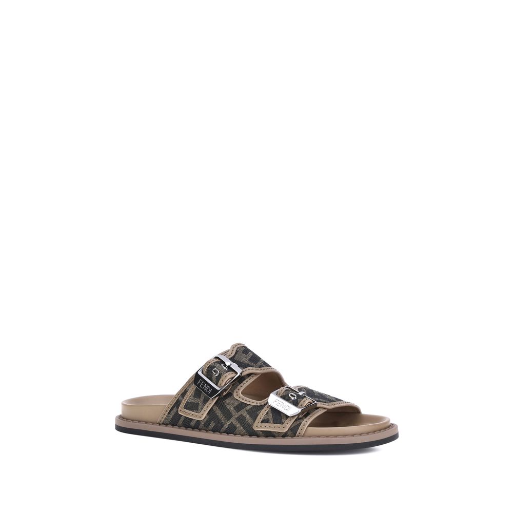 Fendi Brown Calf Leather Bos Taurus Flat Sandals - Luxury Boutique Co