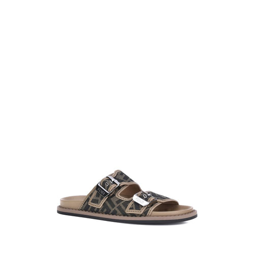 Fendi Brown Calf Leather Bos Taurus Flat Sandals - Luxury Boutique Co
