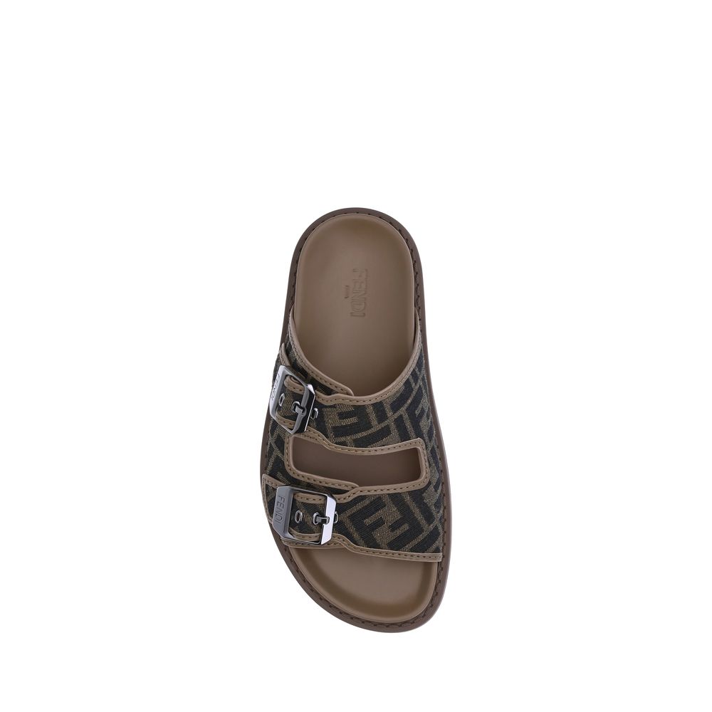Fendi Brown Calf Leather Bos Taurus Flat Sandals - Luxury Boutique Co