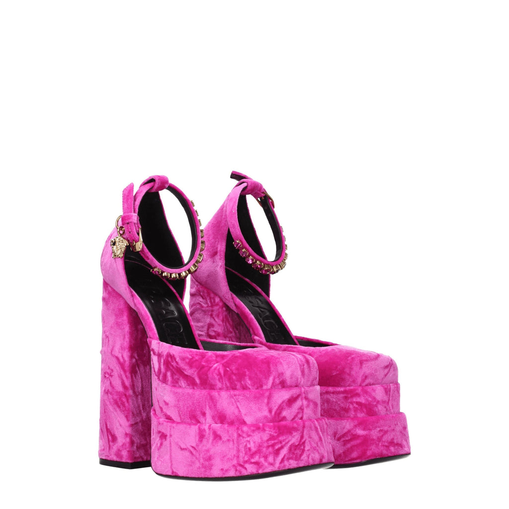 Versace Pink Velvet Platform Sandals - Luxury Boutique Co