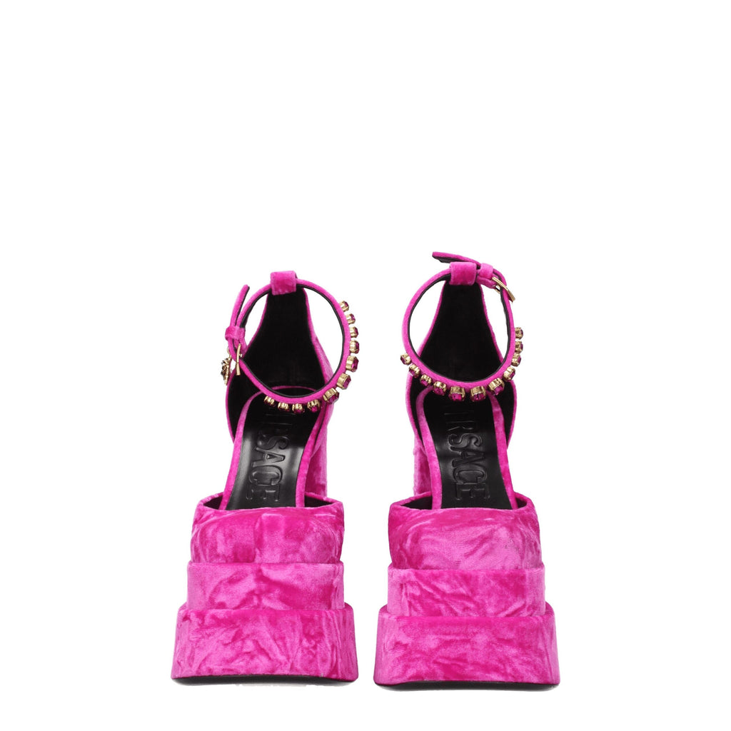 Versace Pink Velvet Platform Sandals - Luxury Boutique Co