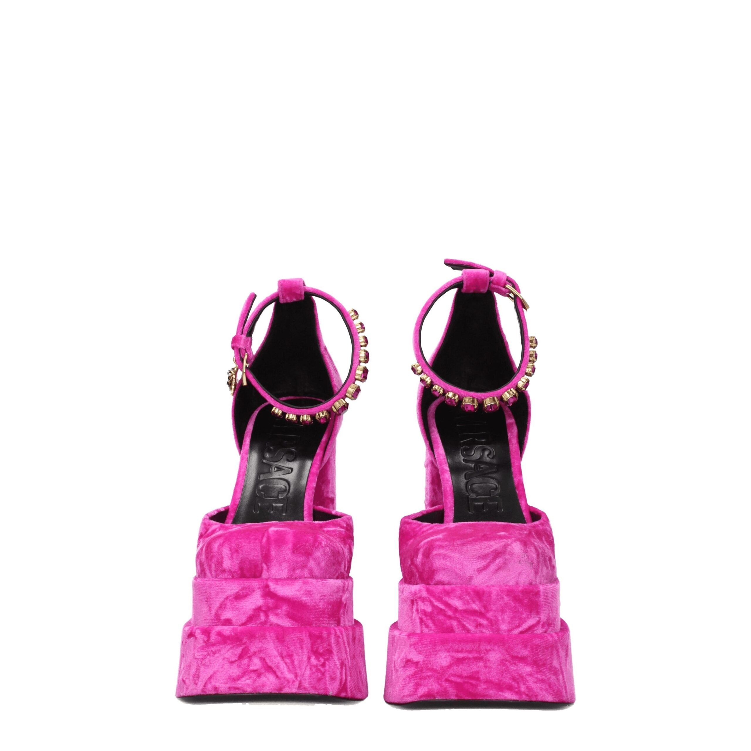 Versace Pink Velvet Platform Sandals - Luxury Boutique Co