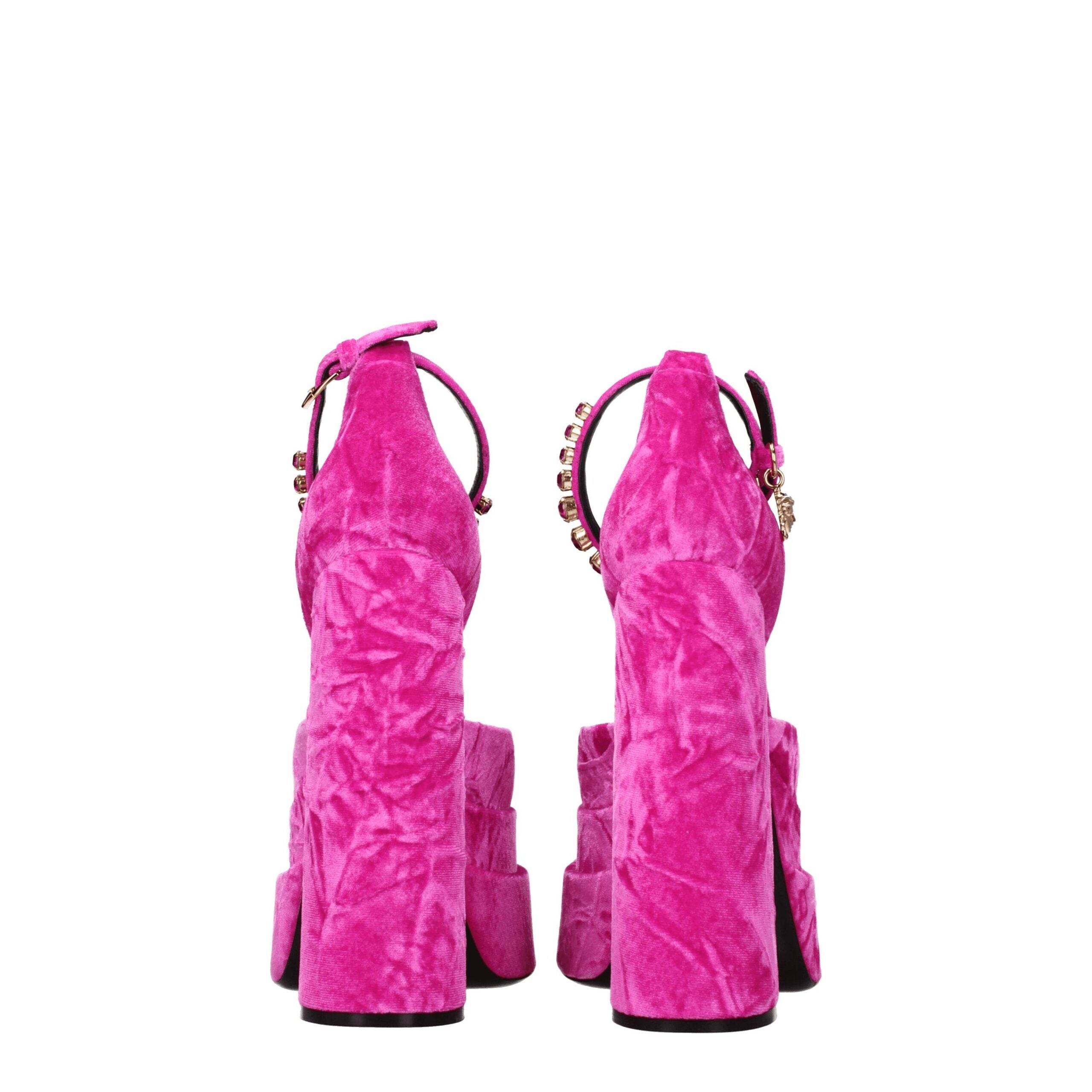 Versace Pink Velvet Platform Sandals - Luxury Boutique Co