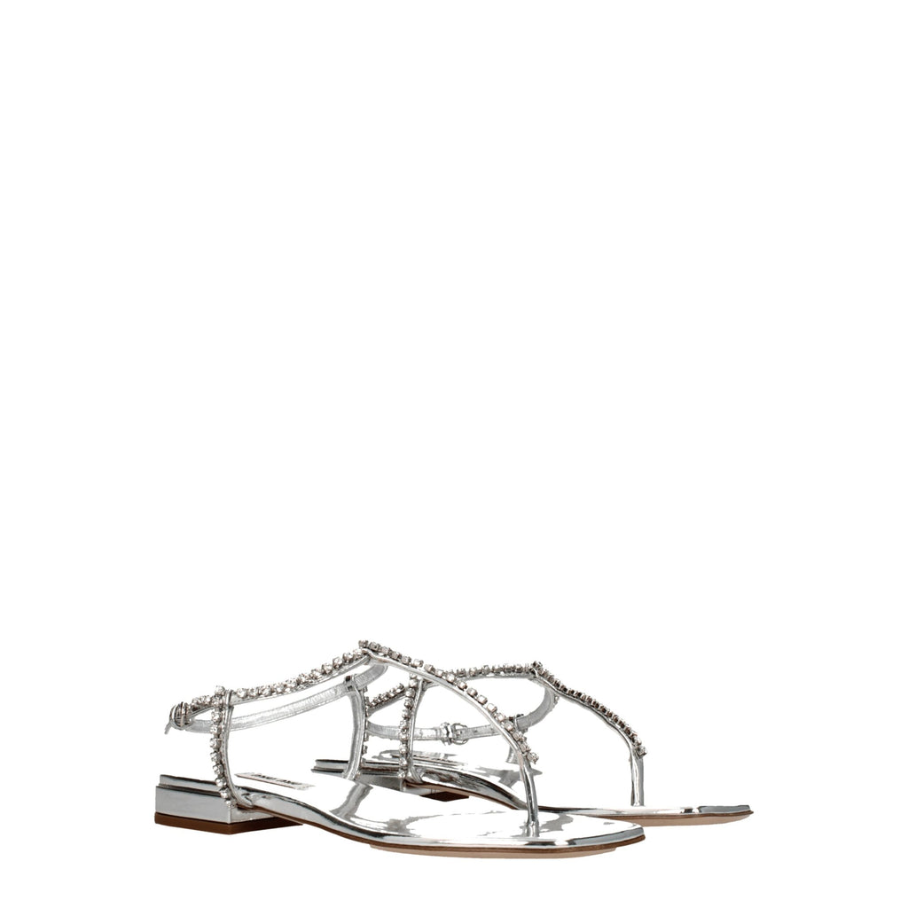 Miu Miu Gray Leather Flip-Flop Sandals - Luxury Boutique Co