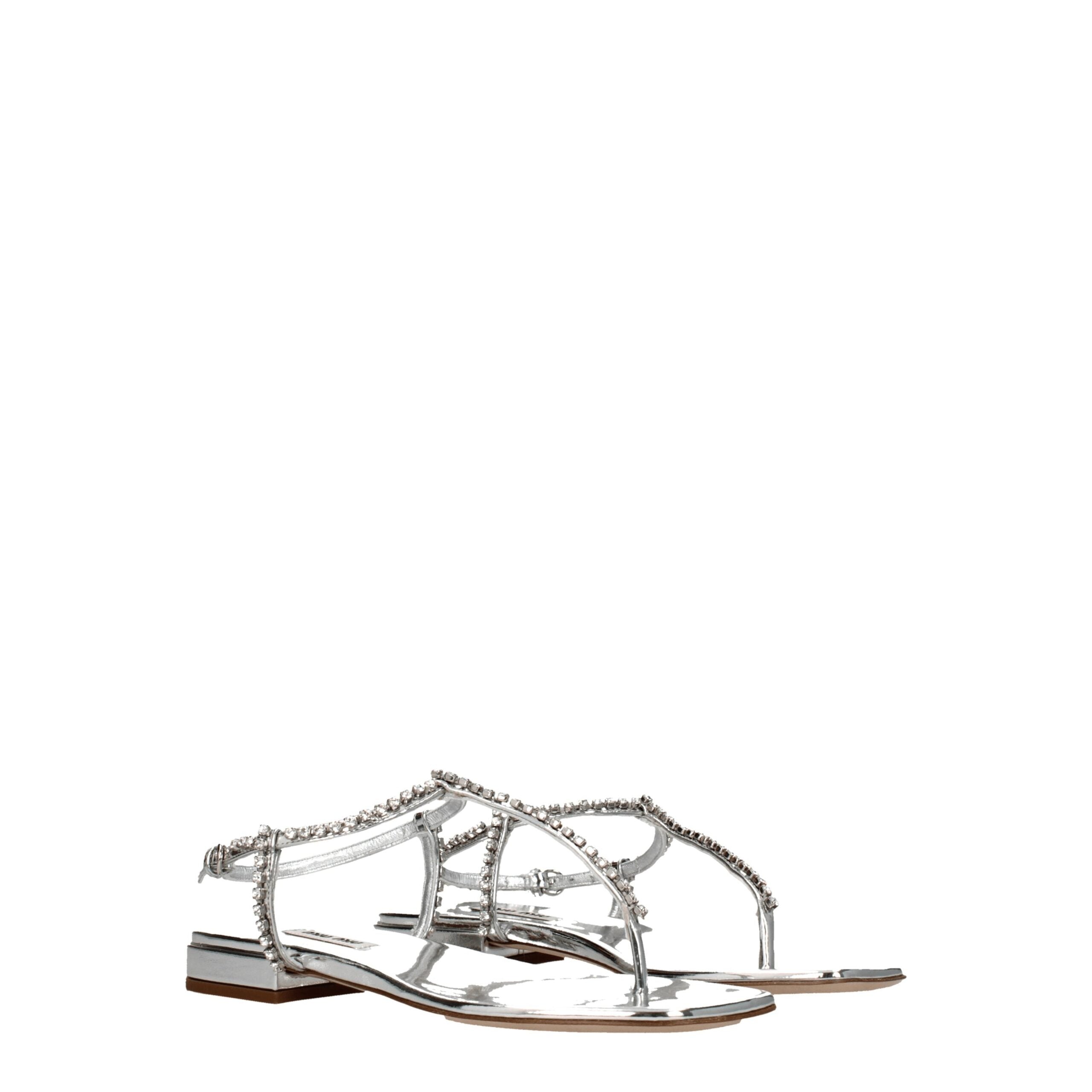 Miu Miu Gray Leather Flip-Flop Sandals - Luxury Boutique Co