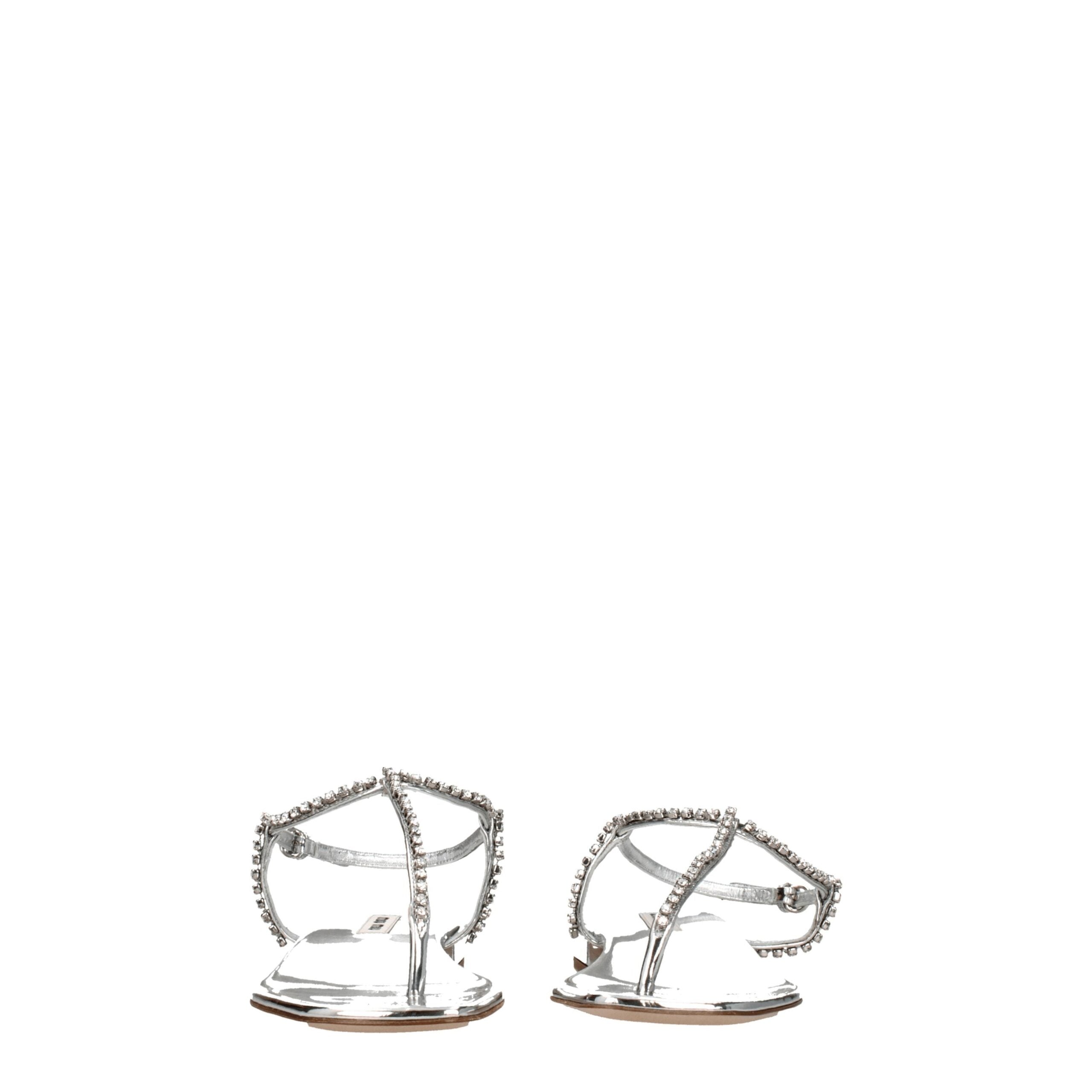Miu Miu Gray Leather Flip-Flop Sandals - Luxury Boutique Co