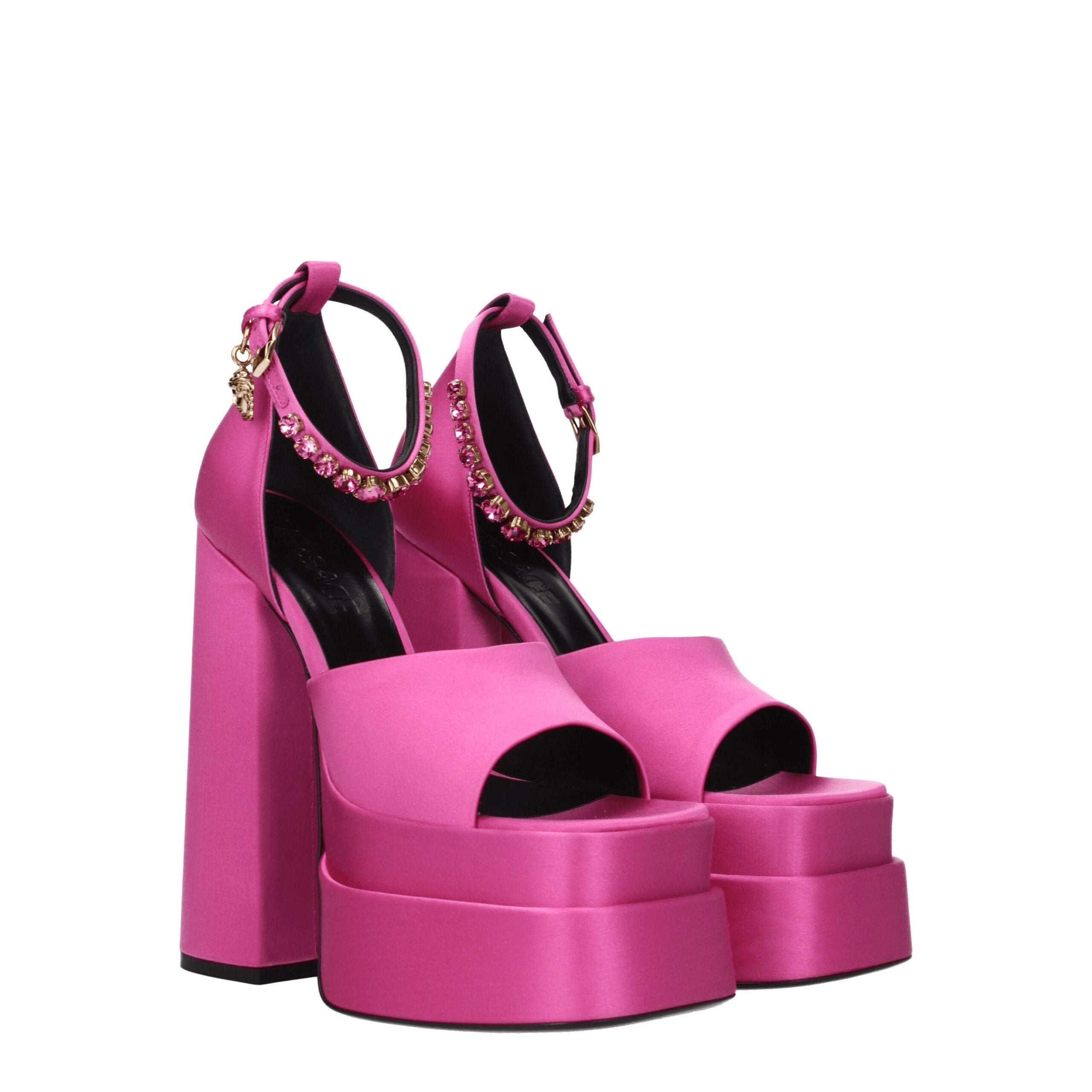 Versace Pink Satin Platform Sandals - Luxury Boutique Co