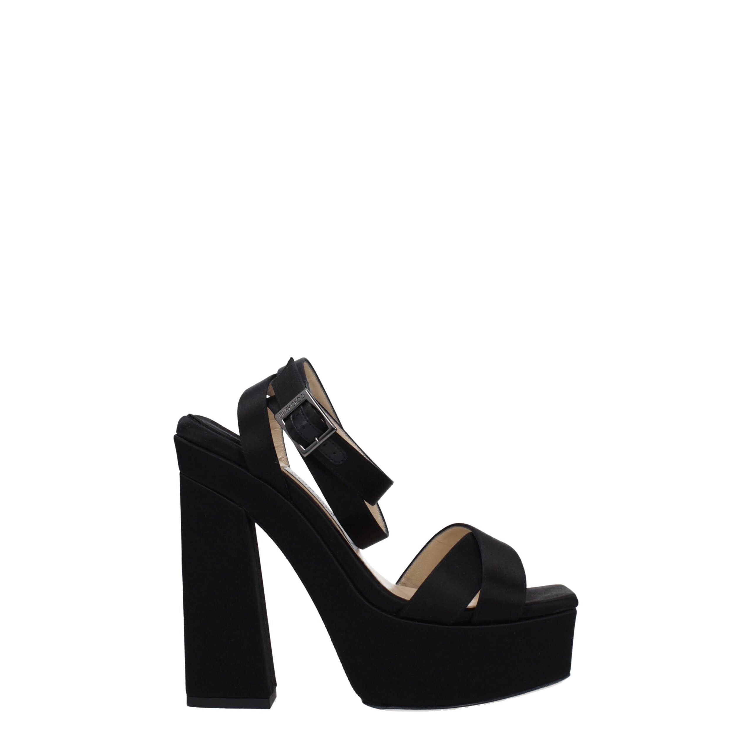 Jimmy Choo Black Satin Platform Sandals - Luxury Boutique Co