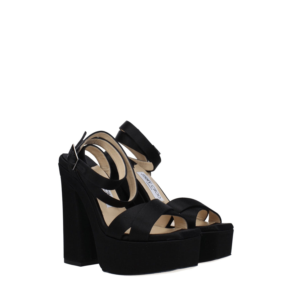 Jimmy Choo Black Satin Platform Sandals - Luxury Boutique Co
