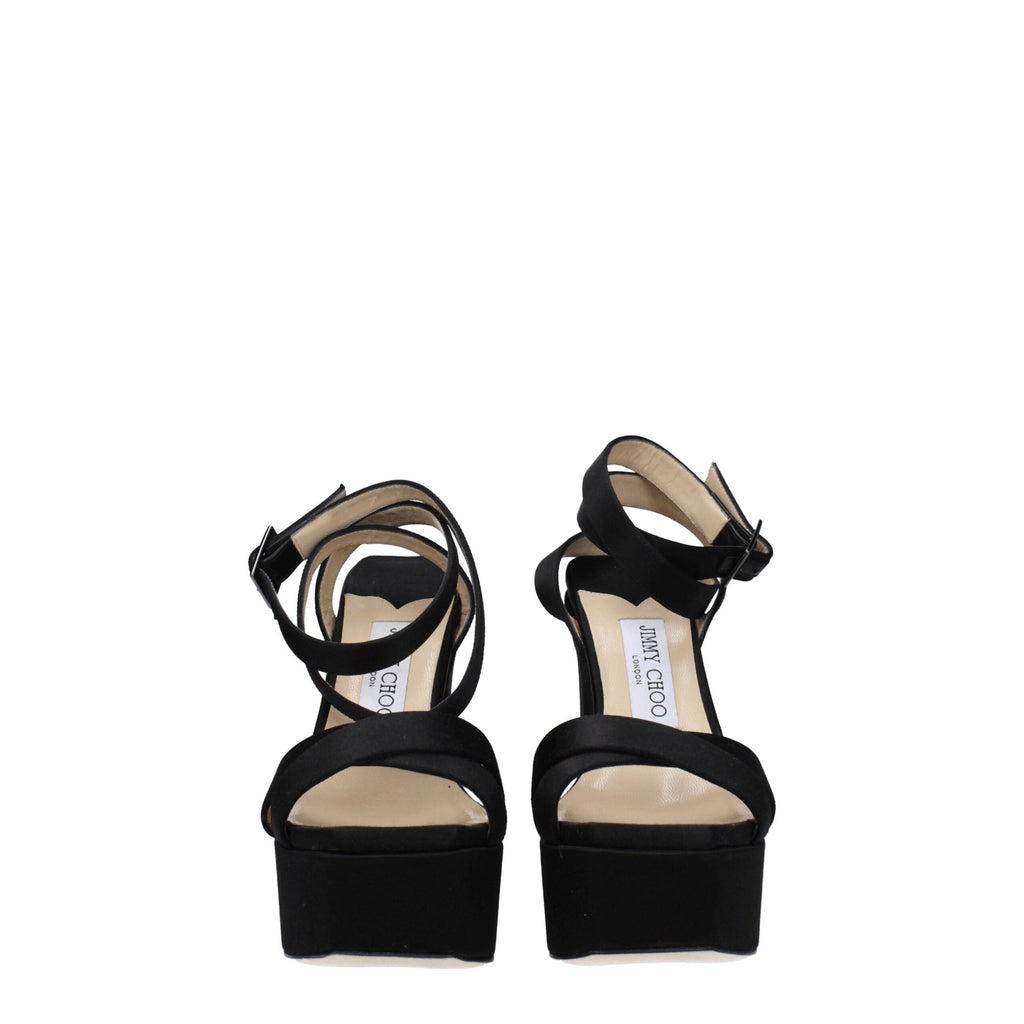 Jimmy Choo Black Satin Platform Sandals - Luxury Boutique Co