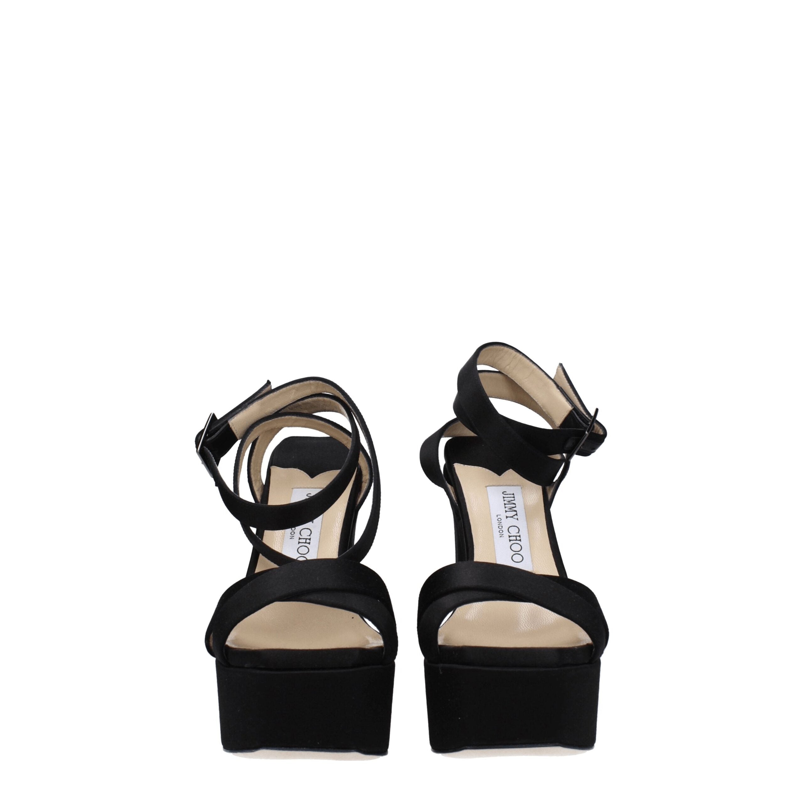 Jimmy Choo Black Satin Platform Sandals - Luxury Boutique Co
