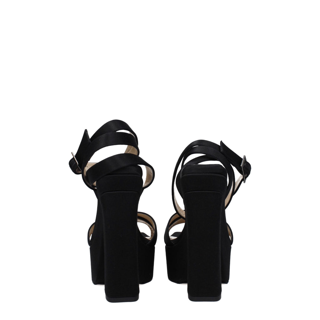 Jimmy Choo Black Satin Platform Sandals - Luxury Boutique Co