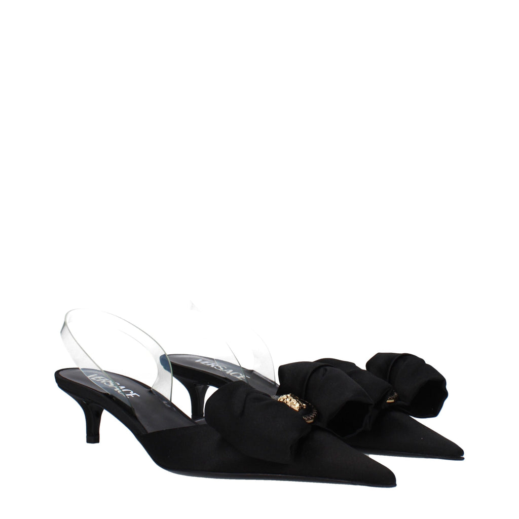 Versace Black Satin Flat Sandals - Luxury Boutique Co
