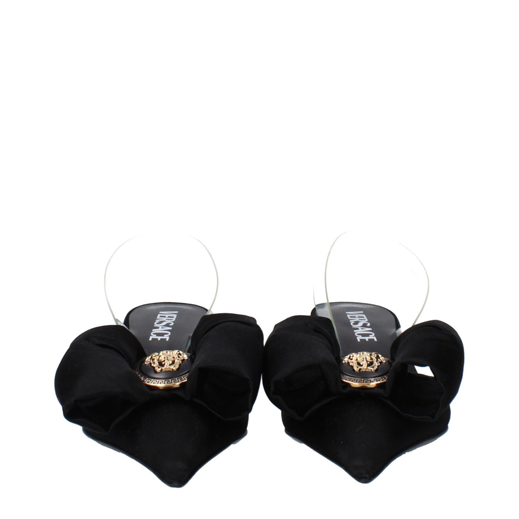 Versace Black Satin Flat Sandals - Luxury Boutique Co