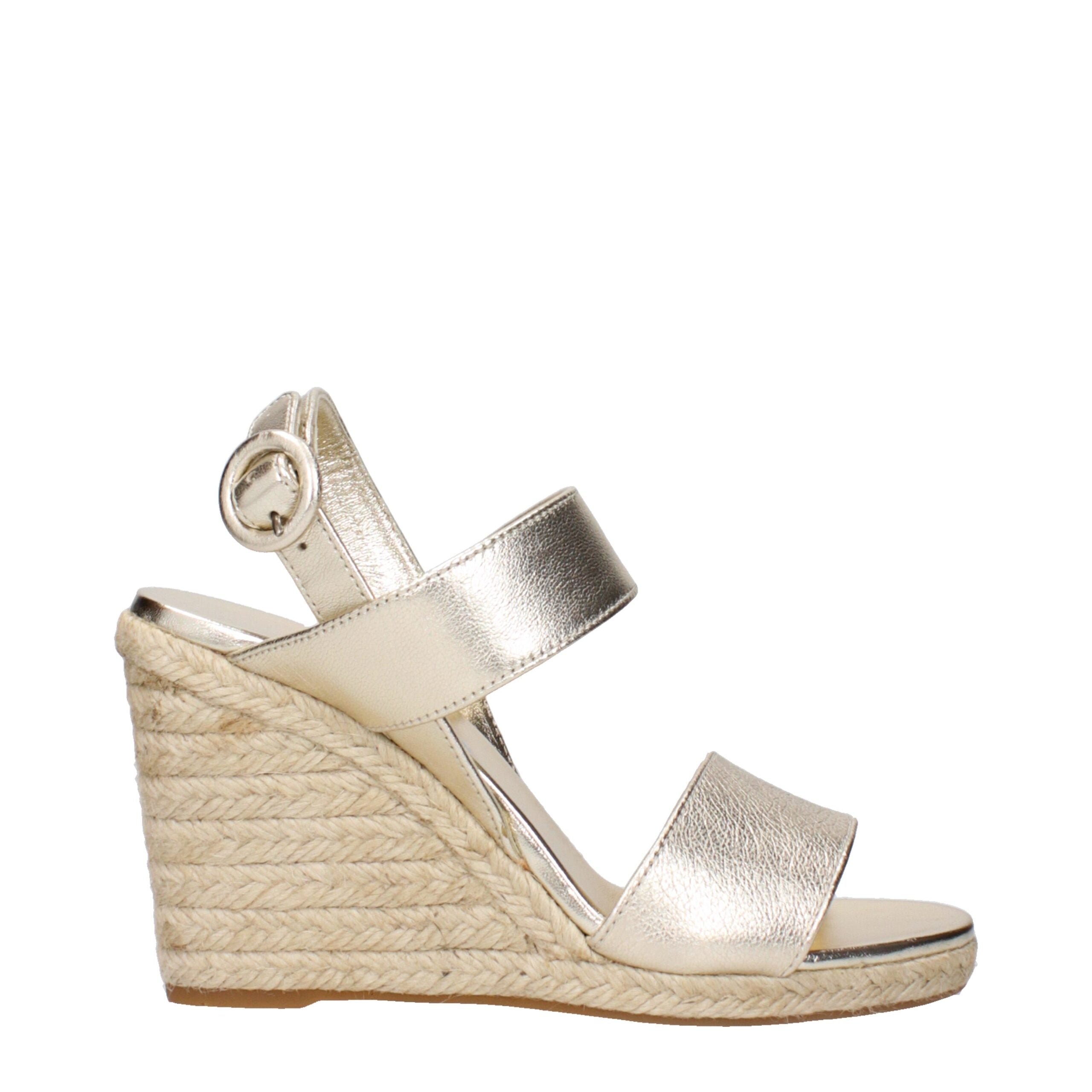 Prada Gold Leather Wedge Sandals - Luxury Boutique Co