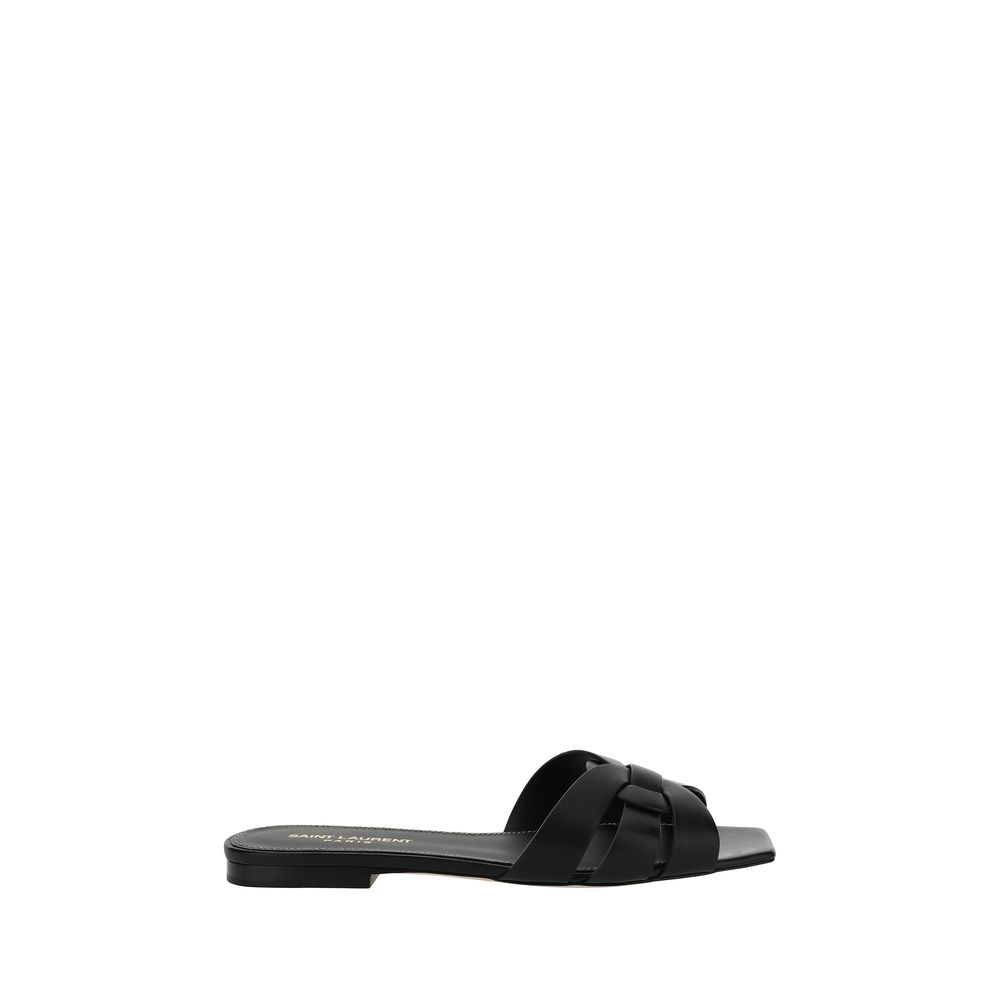 Saint Laurent Black Calf Leather Bos Taurus Strap-On Sandals - Luxury Boutique Co