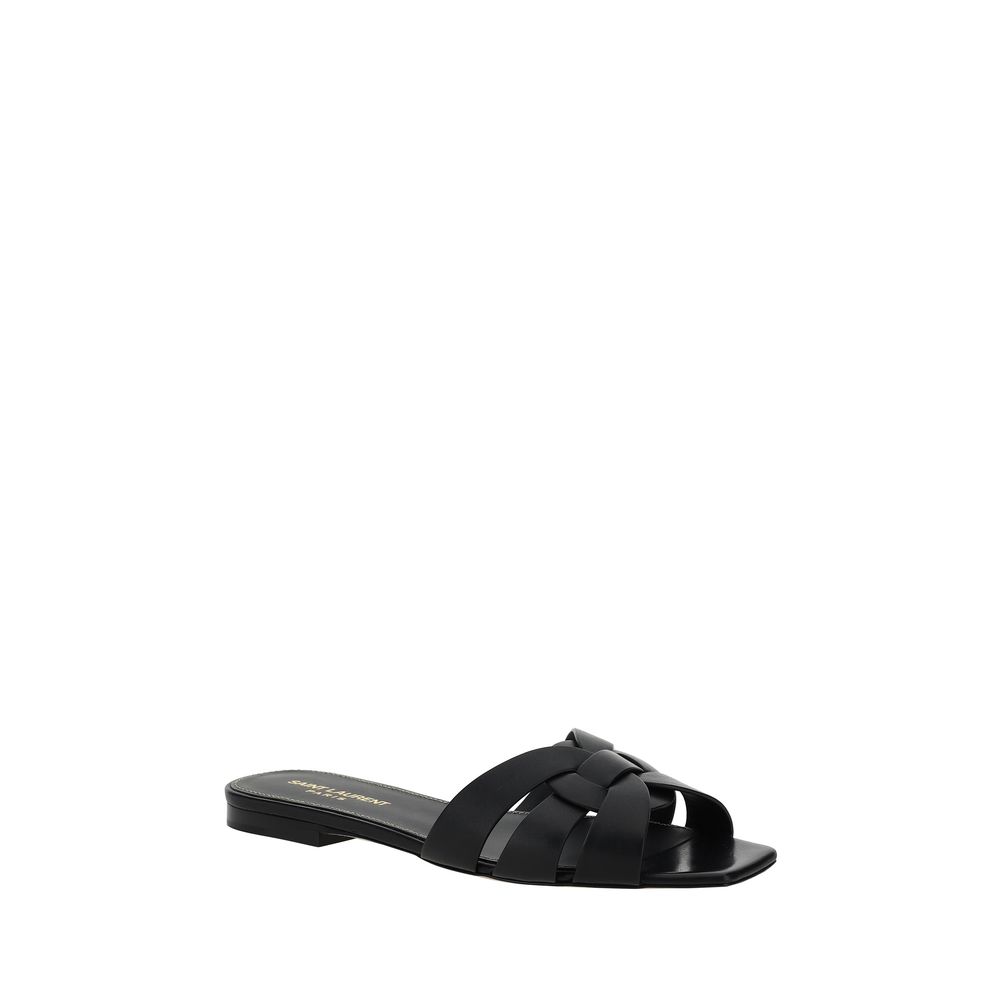 Saint Laurent Black Calf Leather Bos Taurus Strap-On Sandals - Luxury Boutique Co