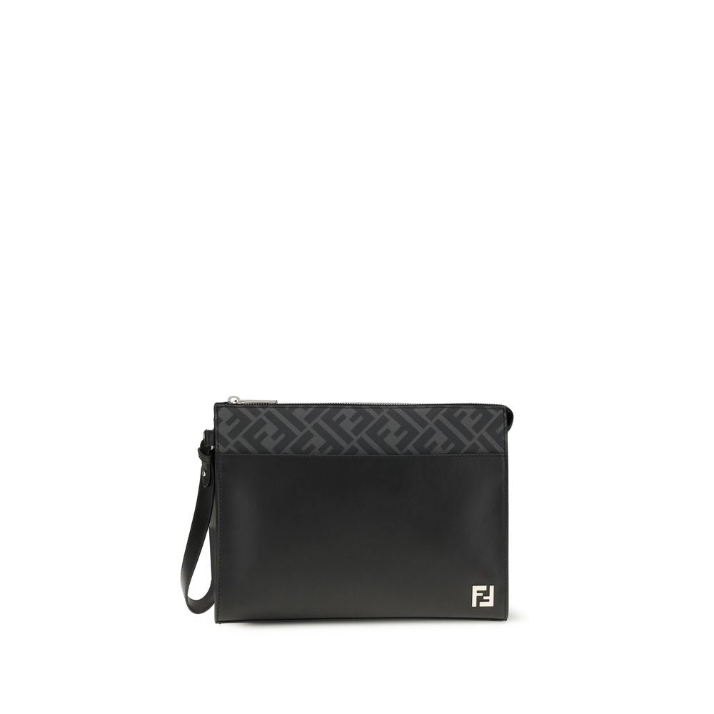 Fendi Black Calf Leather Bos Taurus Clutch Bag - Luxury Boutique Co