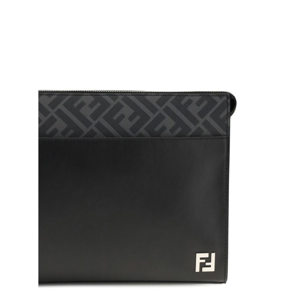 Fendi Black Calf Leather Bos Taurus Clutch Bag - Luxury Boutique Co
