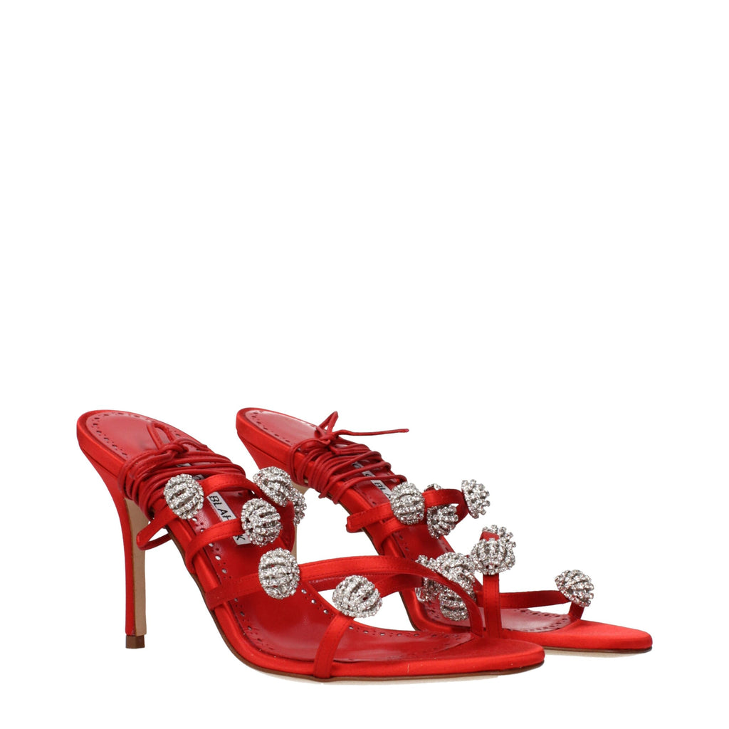 Manolo Blahnik Red Satin Stiletto Heel Sandals - Luxury Boutique Co