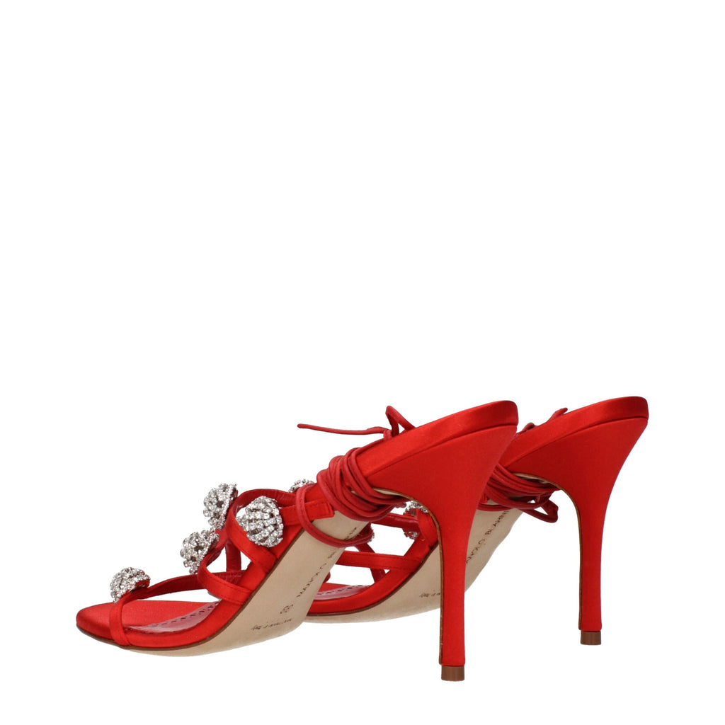 Manolo Blahnik Red Satin Stiletto Heel Sandals - Luxury Boutique Co