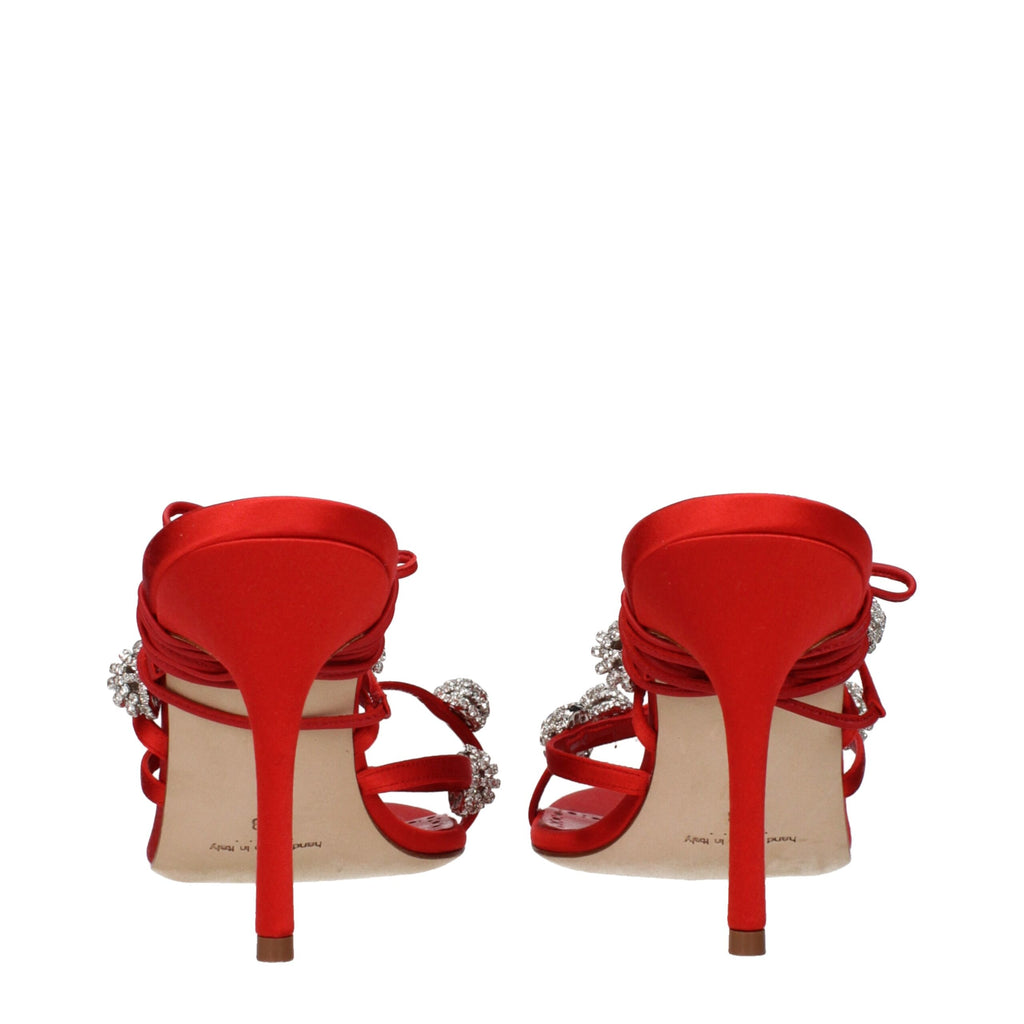 Manolo Blahnik Red Satin Stiletto Heel Sandals - Luxury Boutique Co