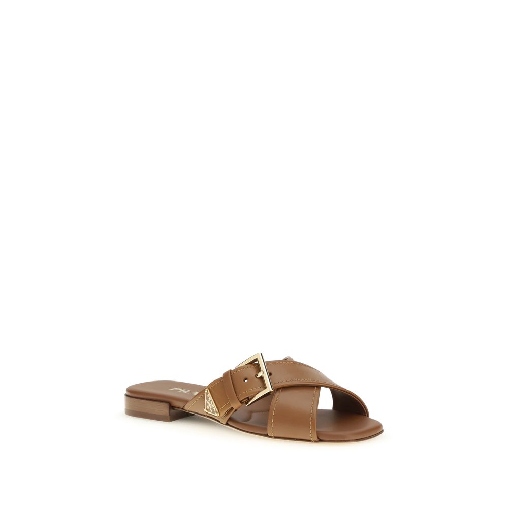 Prada Brown Calf Leather Bos Taurus Flat Sandals - Luxury Boutique Co