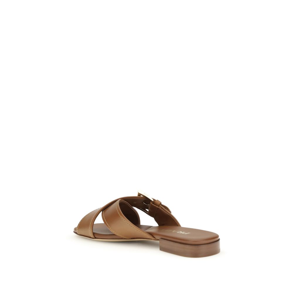 Prada Brown Calf Leather Bos Taurus Flat Sandals - Luxury Boutique Co