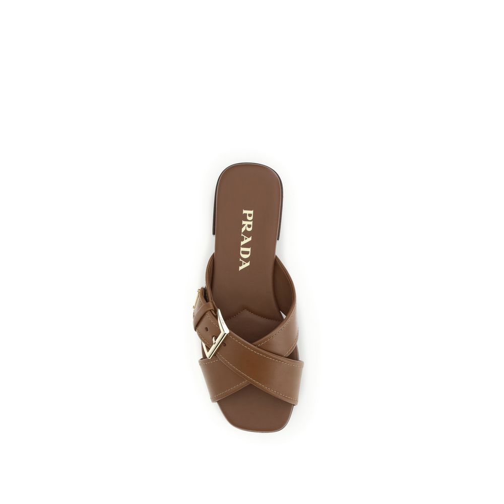 Prada Brown Calf Leather Bos Taurus Flat Sandals - Luxury Boutique Co