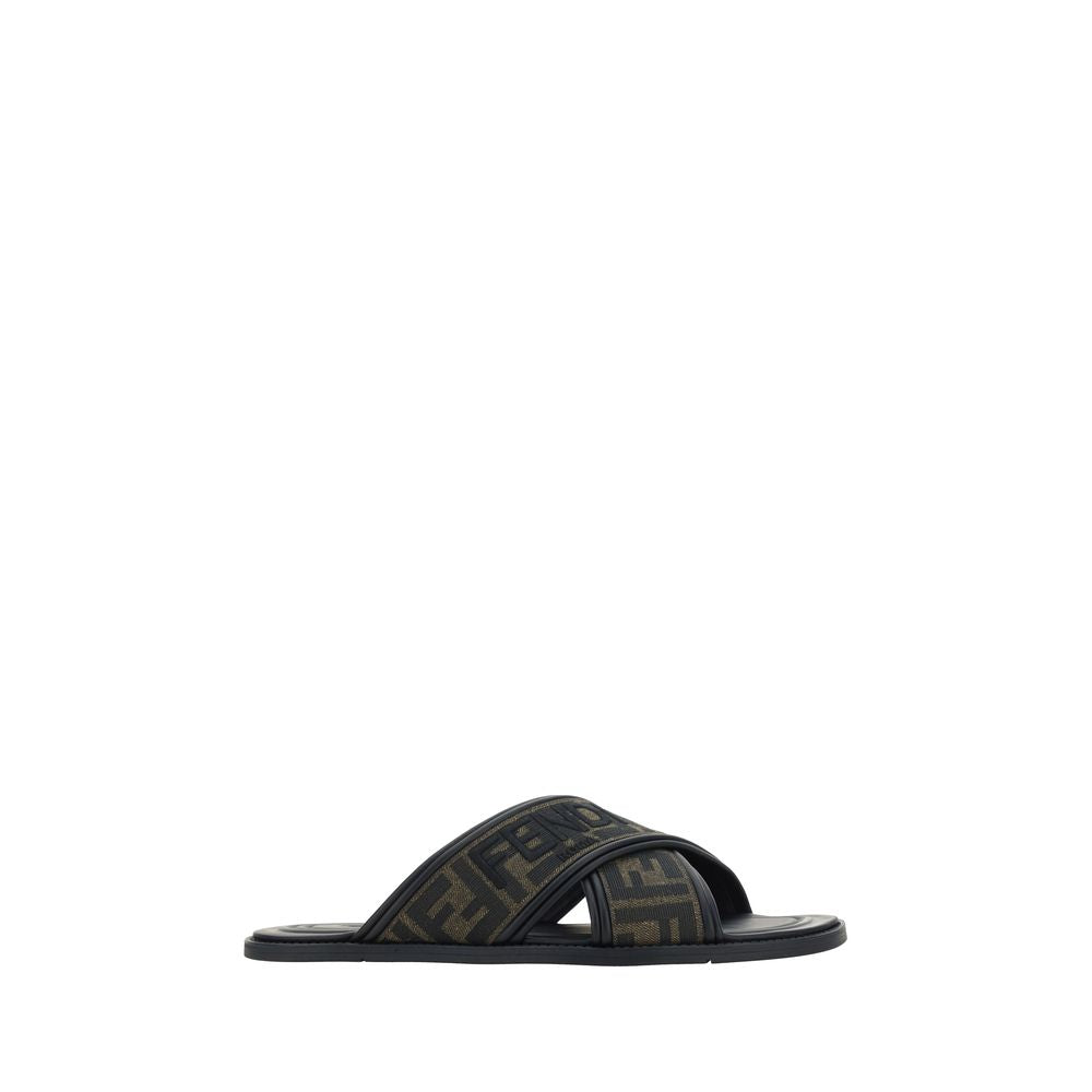 Fendi Black Calf Leather Bos Taurus Flat Sandals - Luxury Boutique Co