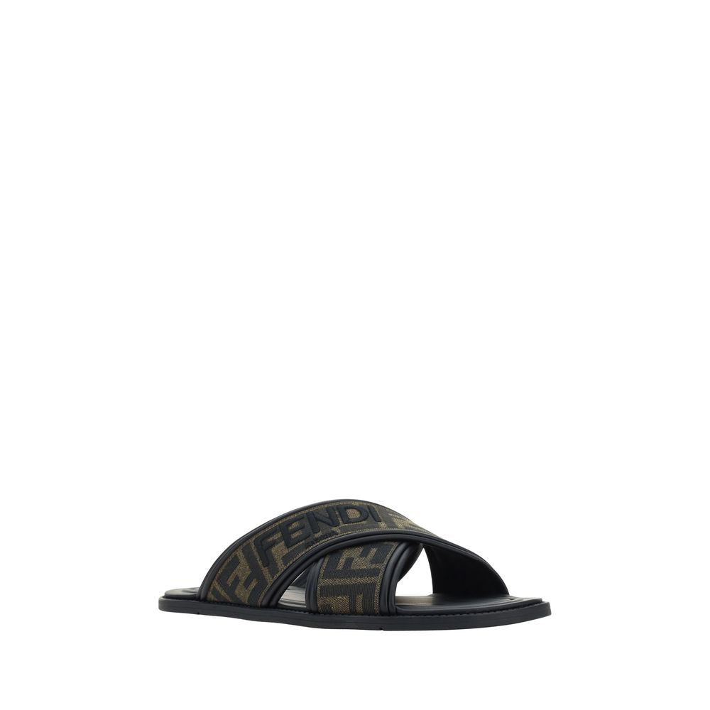 Fendi Black Calf Leather Bos Taurus Flat Sandals - Luxury Boutique Co