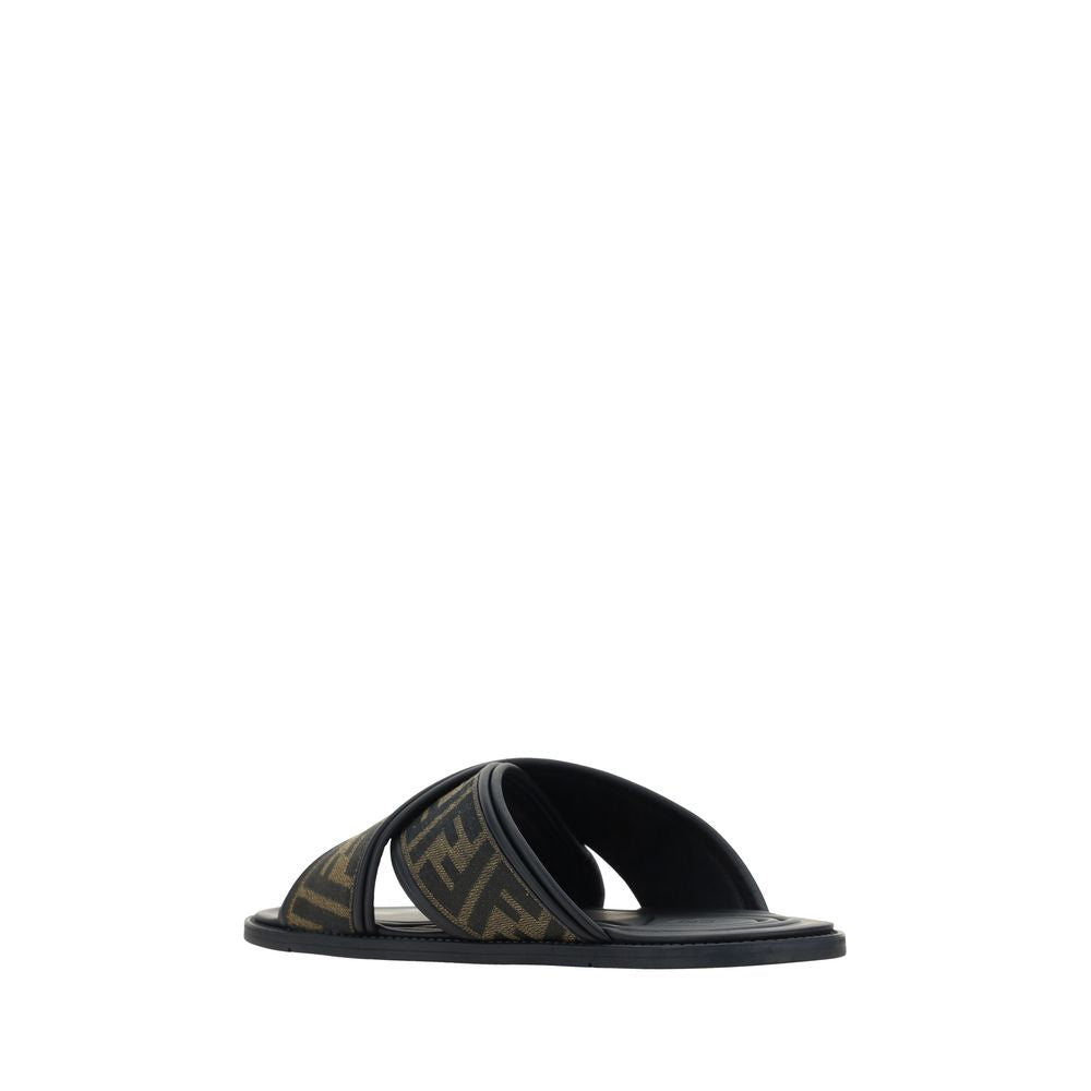 Fendi Black Calf Leather Bos Taurus Flat Sandals - Luxury Boutique Co