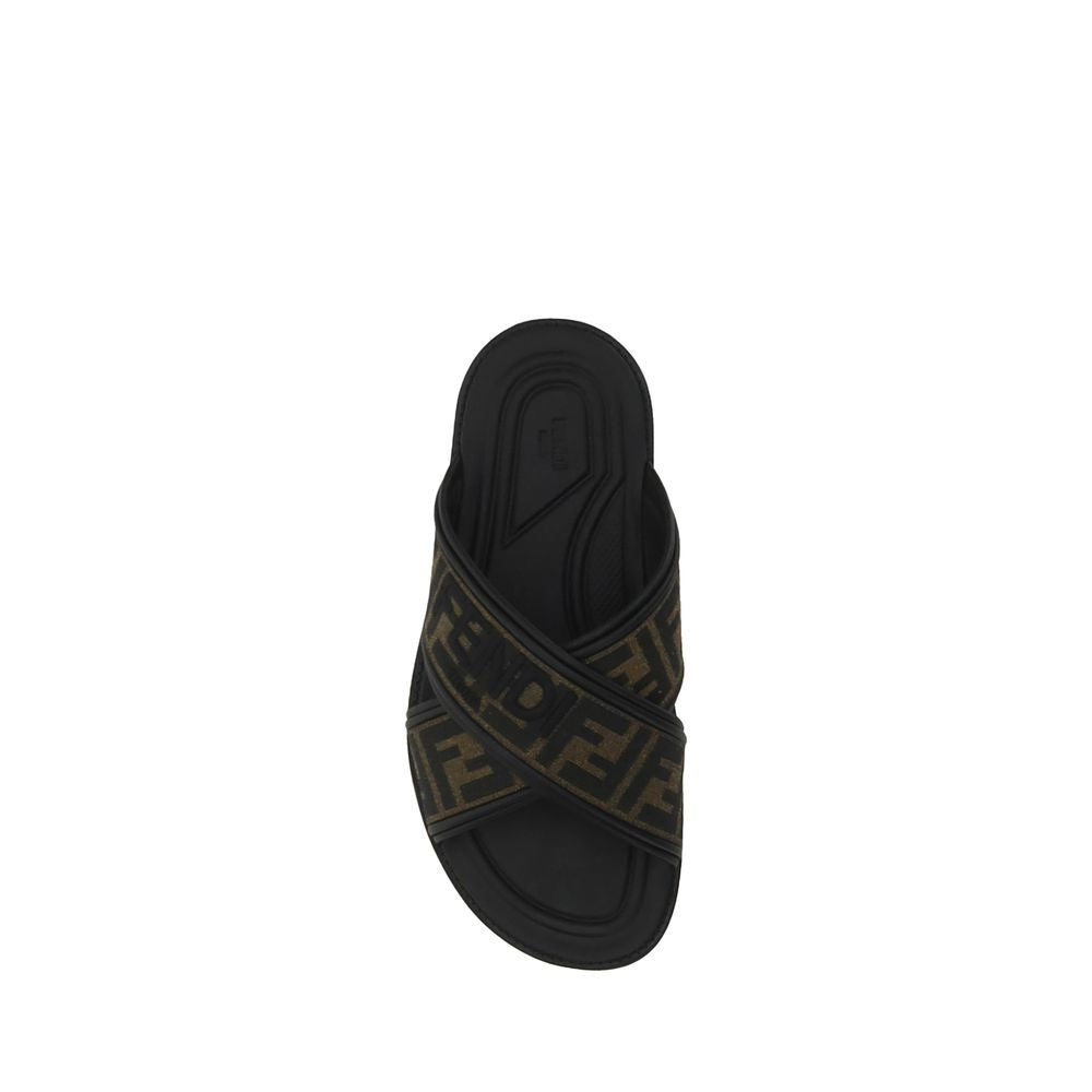 Fendi Black Calf Leather Bos Taurus Flat Sandals - Luxury Boutique Co